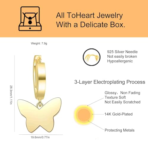 ToHeart 14K Butterfly Earrings for Womens Lightweight Minimalist Gold Butterfly Earrings for Womens Handpicked Gifts Bff Birthday2