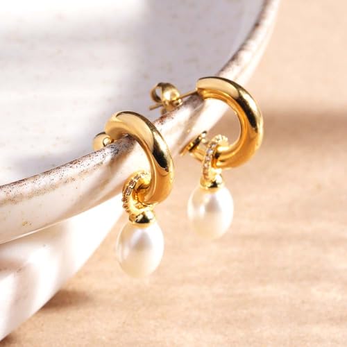 Image of PALMONAS Aurora Pearl Hoops for Women - Waterproof & Anti-Tarnish
