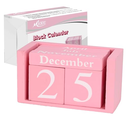 MICKYU Wooden Desk Calendar | Cute Office Desk Accessories Pink Room Decor for Women