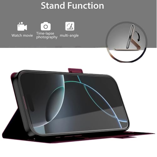 Image of Kapa Noble Slim Magnetic Leather Flip Case Cover for Apple iPhone 16 | Card Holder Stand Flip Wallet Case (Wine Red)