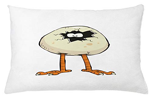 Lunarable Chicken Throw Pillow Cushion Cover, Chick Hatching from an Egg Cartoon Character Theme, Decorative Square Accent Pillow Case, 26