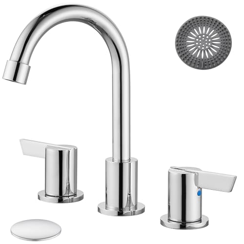 Image of Cinwiny Bathroom Faucets for Sink 3 Holes 8 Inch Widespread Bathroom Faucet Polished Chrome Basin Faucet Deck Mounted 2 Handles Bathroom Sink Faucet with