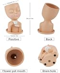 Face Planter Pots, Résine Planter visage pour les plantes intérieures/extérieures, Planter tête avec trou de drainage / Sauce amovible,Girl Holding Coffee (café, peau)