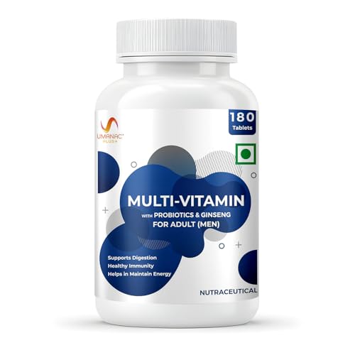 Image of Umanac Plus Men's Multivitamin + Ginseng & Probiotics, 180 Tablets, Supports Immunity, Energy, Brain Health, Hair, Bone & Joint Care, Men Multivitamin Supplement, Daily Nutrition Tablet.
