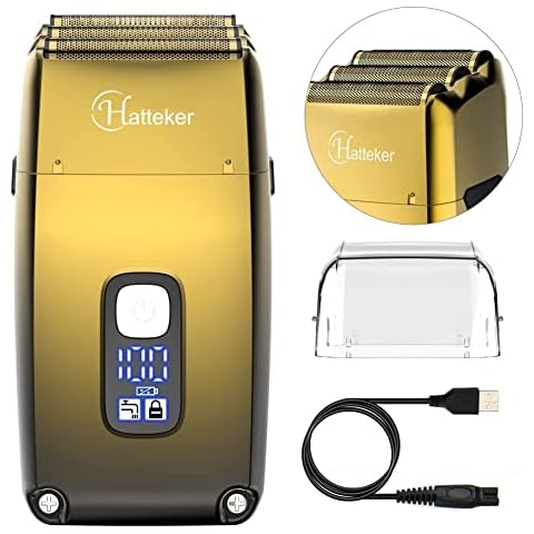 Hatteker Triple Blades Shaver Electric Shaver Razor for Men Close Bald Head Barber Shaver Trimmer Waterproof Wet & Dry, Cordless, Gold Cover