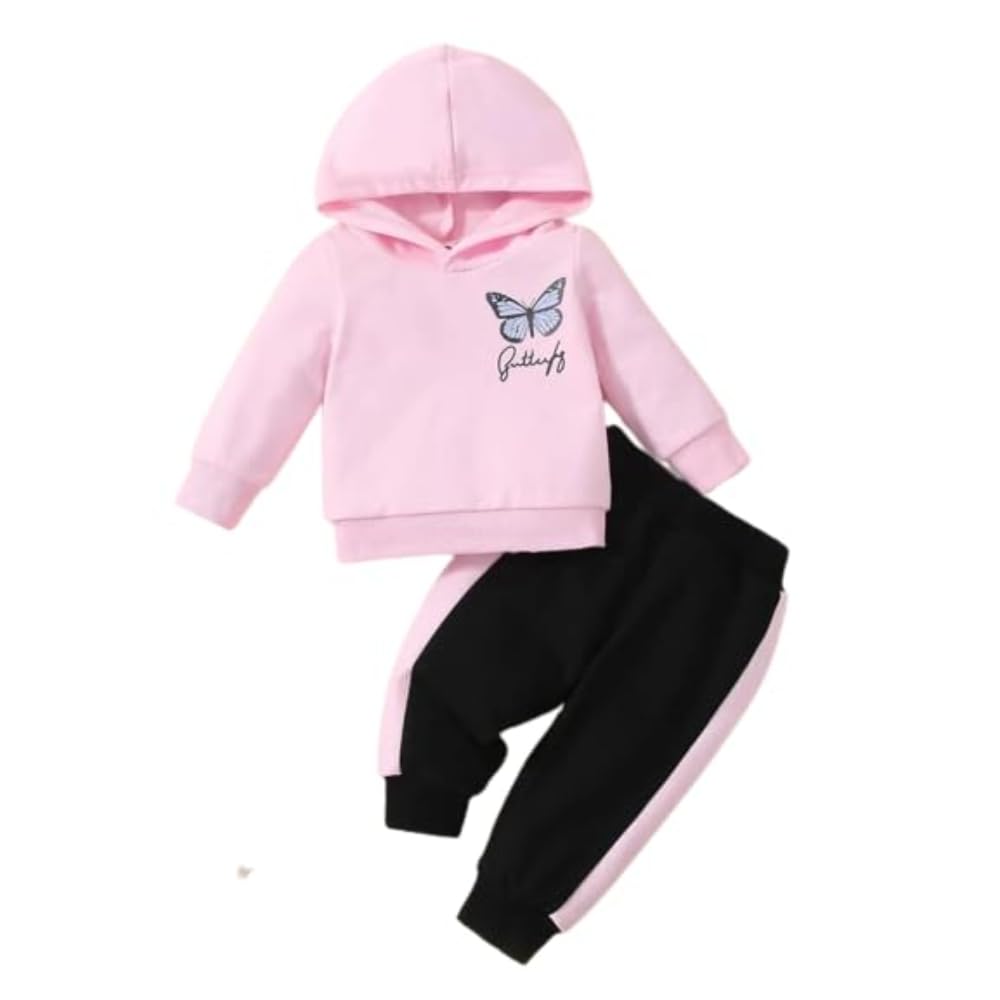 KidsCuddles Baby Girls Festive Sweatshirt Track Pants - Butterfly Pink 1-2 Years