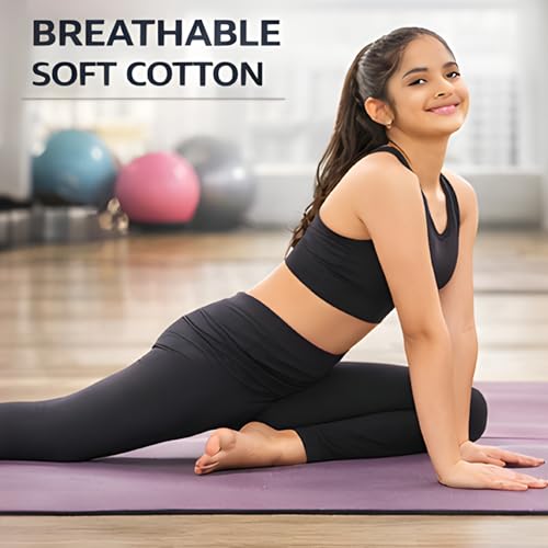 Image of Kids Girls Cotton Yoga Legging Pants | Cotton-Blend| Soft Bio-Washed Fabric | 4-Way Stretch | Mid Rise Slim Fit | Durable, Breathable & No Polyester | Ankle Length