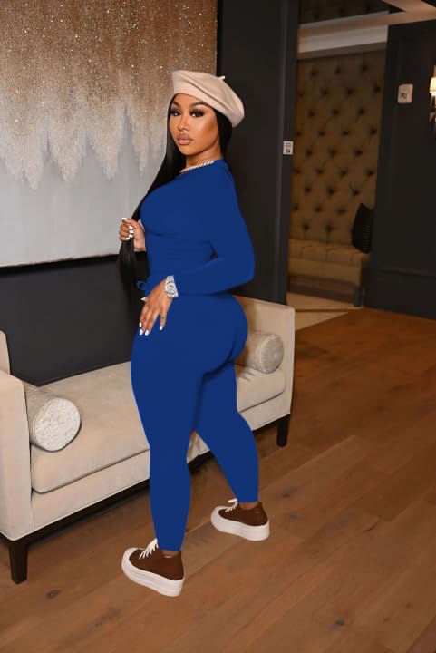 HBQ Womens 2 Piece Outfits Tracksuits Long Sleeve Tunic Tops Bodycon High Waist Leggings Pants - Image 3