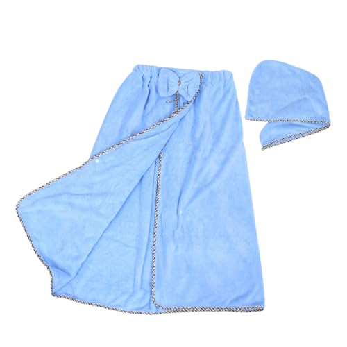 Falda de baño de vellón coral para mujer con gorro absorbente azul 2