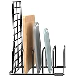 Fikoksol Cutting Board Organizer and Baking Sheet Rack, 1-Pack Black Heavy Duty Metal Cookie Sheet Organizer for Cutting Board Storage & Plate Holder for Cabinet, Tray Dividers for Cabinets