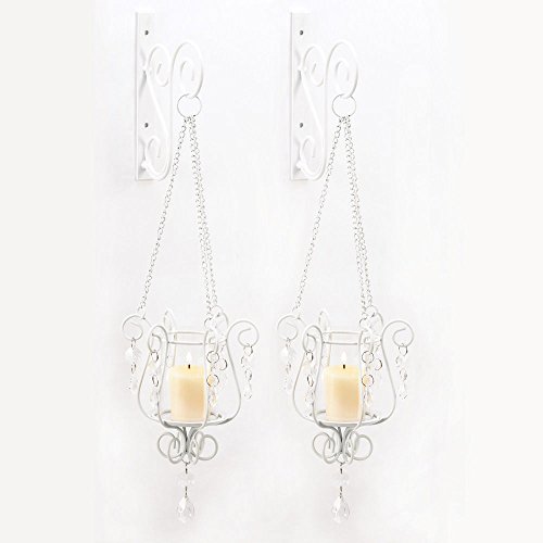 Phantomx 2 White Chic Shabby Hurricane Crystal Hanging Candle Holder Wall Sconce Pair Set #TOP1