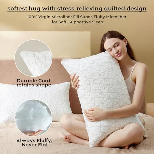 Image of AYKA Premium Microfiber Pillow for Sleeping, Set of 4 | 17x27 Inch Hotel Luxury Bed Pillows | 100% Virgin Fiber Fill, Soft & Fluffy | Neck Support for Side, Back & Stomach Sleepers | White