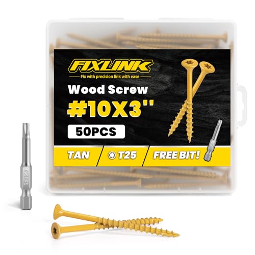Image of Wood Screws 3 Inch, FIXLINK Deck Screws #10 x 3, 50pcs, Epoxy Coated, T25 Star Bit Above 1500 Hour Salt Spray Coating Outdoor Decking Screws Excellent Rust Resistant for Outdoor Wood Fence