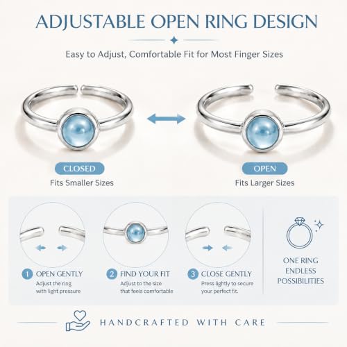 Natural Aquamarine Ring for Women 925 Sterling Silver Adjustable Open Ring - image 4