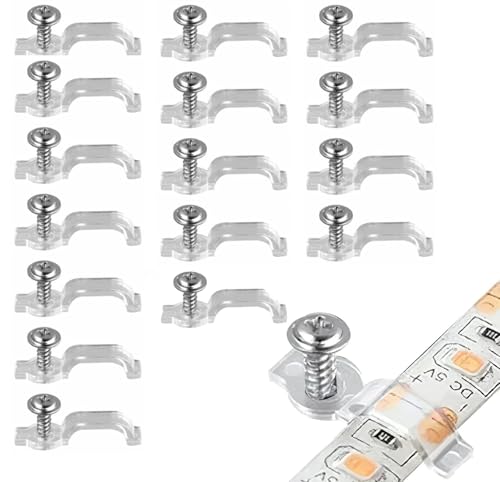 100 Pcs LED Strip Clips Cord Organiser Cable Clips Waterproof Outdoor Light Wire Fixing Mounting Brackets Holder with Screws for Cable Management, Christmas Hanging Decorations, Transparent