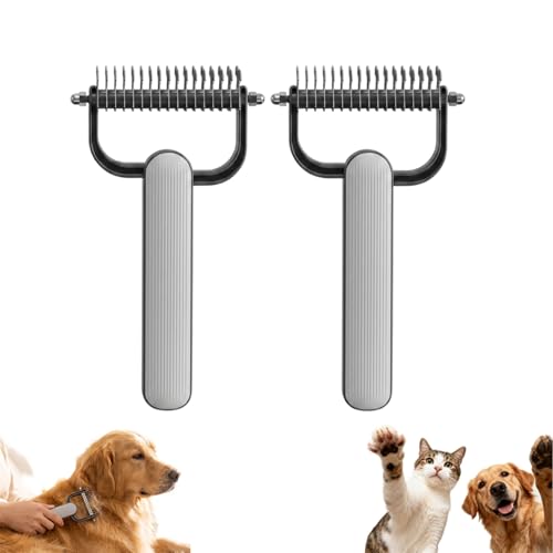Double Sided Dematting Comb,2026 Upgrade Undercoat Rake Pet Grooming Tool for Shedding, Tangles &amp; Matted Fur, Stainless Steel Deshedding Brush for Long Haired &amp; Thick Coat Pets (2PCS Green)
