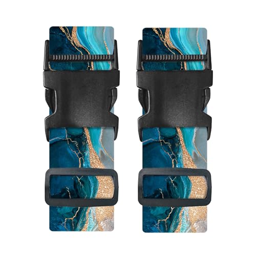 Image of Nuxovilar Luggage Straps of 2 Set Blue Gold Fluid Art Pattern 1.96x90.5in