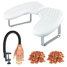 Acrylic Nails Practice Fake Hand & Nail Arm Res Bundle, BORNBYME Nail Training Adjustable Finger Kits Update PU Leather Hand Nail Stand Rest for Manicure