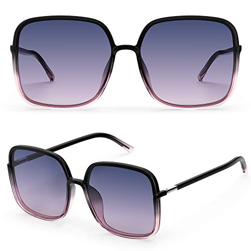 TOREGE Sunglasses for women Oversized Square Sunglasses Trendy Polarized WomenΓ’β¬β’s Sunglasses TR-C8 (Black+Transparent Purple Frame & Gradient Black Purple Lens) TOREGE Sunglasses for women Oversized Square Sunglasses Trendy Polarized WomenΓ’β¬β’s Sunglasses TR-C8 (Black+Transparent Purple Frame & Gradient Black Purple Lens)
