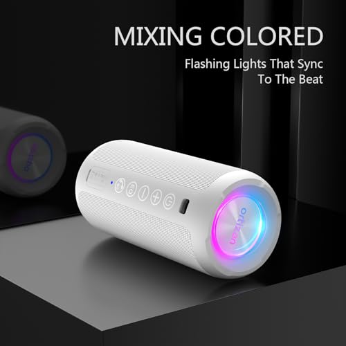 Ortizan Portable Bluetooth Speaker: IPX7 Waterproof, 24W Loud Sound, Deep Bass, Bluetooth 5.3, LED Lights, Wireless Stereo Pairing, 30H Playtime, for Home/Outdoor/Party/Beach, Birthday Gift (White) - Thumbnail 2