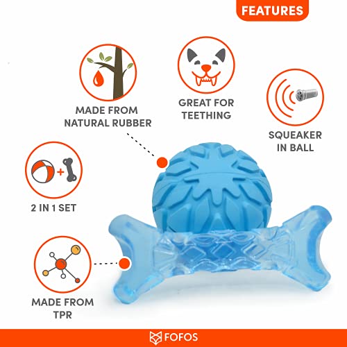 Image of BarkButler x FOFOS Milk Bone & Ball Puppy Teething Toys Set - Puppy Toy Natural Rubber, Squeaky Toys for Dogs, Dog Toys for Medium Dogs (5-20kgs) - Blue