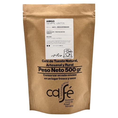 CAFÉ SIN INTERMEDIARIOS - 100% México - Amigo - DESCAFEINADO - Intensidad de sabor Media - Recién tostado y envasado - 5