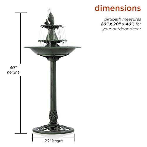 Alpine Corporation 3-Tiered Pedestal Water Bird Bath With Fish Design Floor Fountain, 40-Inch Tall, Green, Tec104 #TOP2