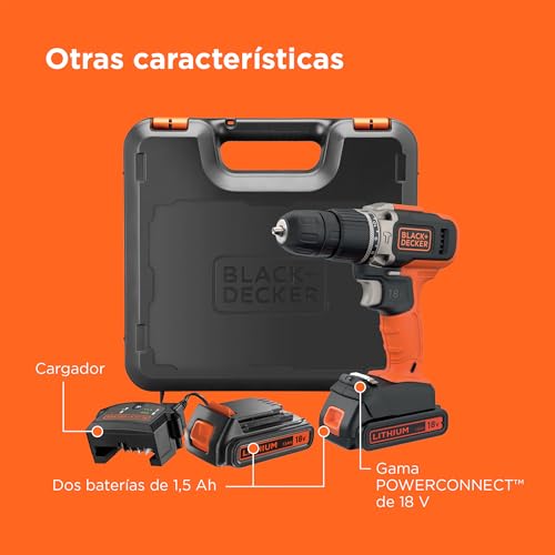 Miniatura 11 de Black Decker Bcd003c2k Taladro Percutor 18v 21.000 Ipm Con 2 Baterías Litio 1.3ah Y Maletín