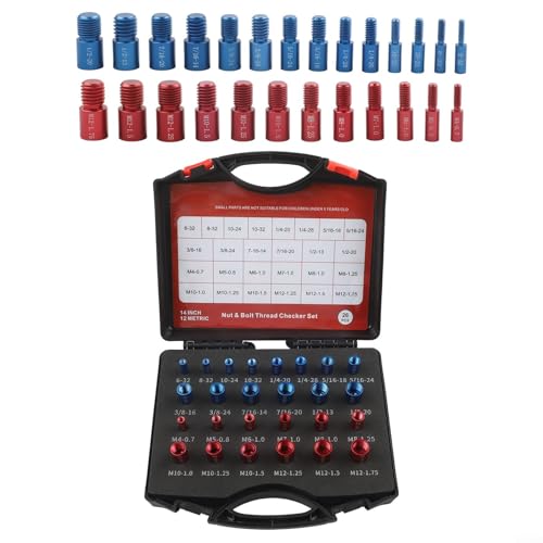 Kit di misuratori di filettatura per dadi e bulloni, di grado laboratorio, 2644 pezzi, per misure di filettatura e passo in metrico e (26 pezzi, rosso/blu)