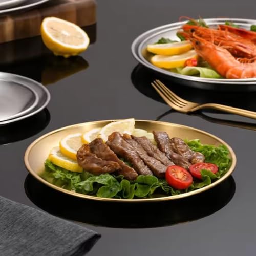 3 Stück Edelstahl Teller - Camping Teller Φ 20cm, Camping Geschirr Rundes, Tablett Gold für Picknick, Wandern, Küche, Party