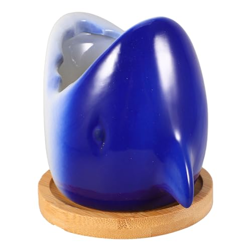 Image of Hemobllo Ceramic Succulent Flowerpot Cartoon Planter for Household Plant Container, Blue Colour with Material and Creative Adorable Design, for Desktop Decoration