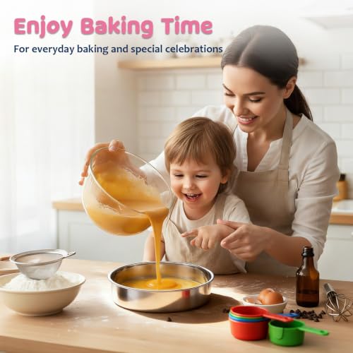 E-far 8 Inch Cake Pan Set of 3, Stainless Steel Round Layer Cake Baking Pans, Non-Toxic & Healthy, Mirror Finish & Dishwasher Safe - Image 5