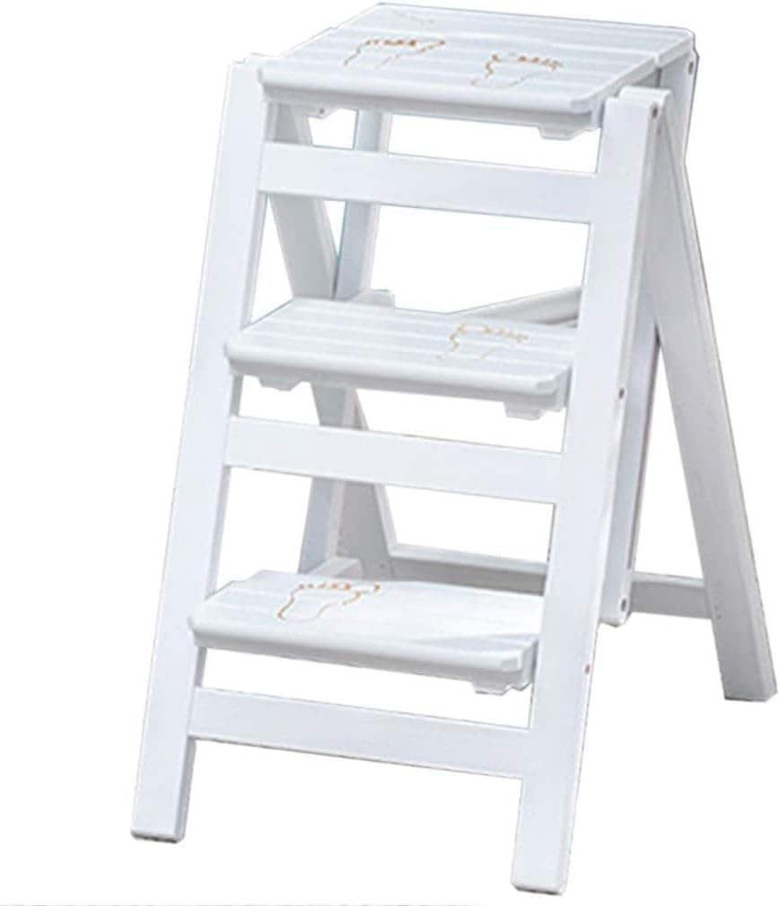 MAVERY Scaletta Piattaforma Sgabello Pieghevole,Scala a 3 Gradini Seggiolone Sedili per Scale Salita a Doppio Uso Scaffalature Pieghevoli di Sicurezza Allargate Scaffale per Fiori Portati