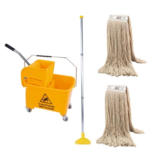 20L Industrial Mop and Bucket Set Commercial Kentucky Wringer Heavy Duty Cleaning For Schools Restaurants Shops Offices (Yellow Mop Set)
