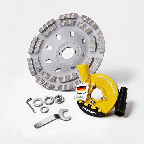 FANZTOOL Carter d’aspiration pour Meuleuse, Équipé d'un Disque de Ponçage Béton 125 mm, Qualité Professionnelle, Brosses à Ressort Améliorées,...