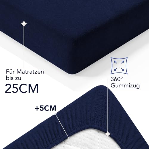 Dreamzie Spannbettlaken 180x200 Dunkelblau - Frottee 80% Baumwolle – Ansicht 3