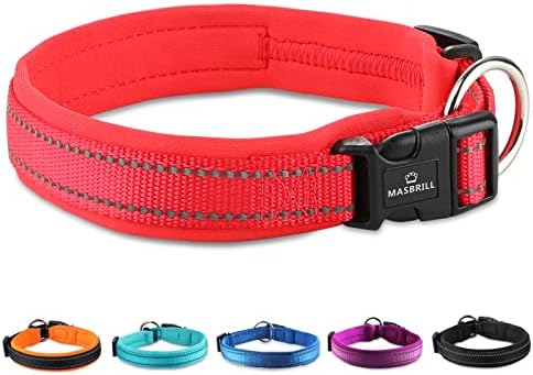 MASBRILL Adjustable Dog Collar, Reflective Nylon Dog Collar with Soft Neoprene Padded, Breathable Pet Collar for Puppy Small Medium Large Dogs, Lightweight Comfortable Dog Collars, Blue, XL