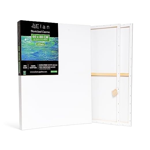 Elan Lienzos Preestirados 60x80, 4-PACK 100% Algodón Lienzos para Pintar Grandes, Canvas para Pintar, Lienzos Enmarcados, Tela Lienzos para Pintura, Tela Lienzo para Pintar Grande, Lienzos Blanco