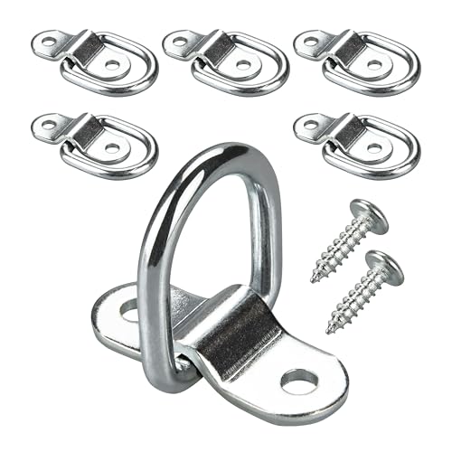 VEHIRIE 6 Stück Verzinkter Stahl D-Ring Zurrösen – Rostfreier Verzinkter Stahl, 6mm Starker Ankerring & 3mm Verstärkte Basis für LKW, Anhänger, Boot, Camping