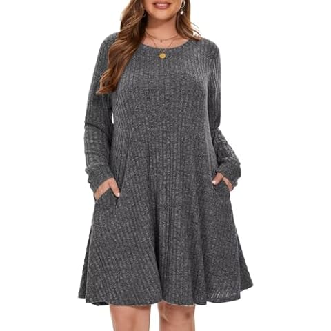 BELAROI Plus Size Sweater Dress Plus Size Dresses for Curvy Women Crew Neck Long Sleeve Casual Fall Winter Tunic Dress Pockets (2X, Heather Black) Cover