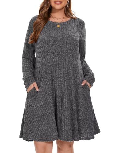 BELAROI Sweater Dress Plus Size Dresses for Curvy Women Long Sleeve Crew Neck Casual Tunic Fall Winter Oufits Pockets (M, Heather Black) at Amazon Women's Clothing store BELAROI Sweater Dress Plus Size Dresses for Curvy Women Long Sleeve Crew Neck Casual Tunic Fall Winter Oufits Pockets (M, Heather Black) at Amazon Women's Clothing store