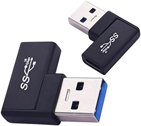 Leehitech 2 Pack USB 3.0 Connector 90 Degree USB A Adapter Plug Right Angle Type A to USB A Plug with Video Audio Output for MacBook Pro, Samsung Note 9/S9/8/S8, Huawei Mate 20 , etc. (Black)