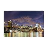Manhattan Skyline with Brooklyn Bridge and Towers in NYC United States America 36'X24' Flannel Floor Mats, Quick Drying - Machine Washable Carpets for Indoor/Outdoor Entrances, Kitchens, Patios