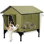 Outdoor Cat House, Elevated Waterproof Insulated Cat Kennel for Outside, Winter House for Indoor Outdoor Cats and Small Dogs, Feral Cat Shelter for Multiple Cats, Green