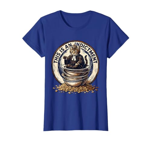 This Is An Indictment Funny Sassy Cat Linocut Meme T-Shirt, Women, Royal Blue, X-Large