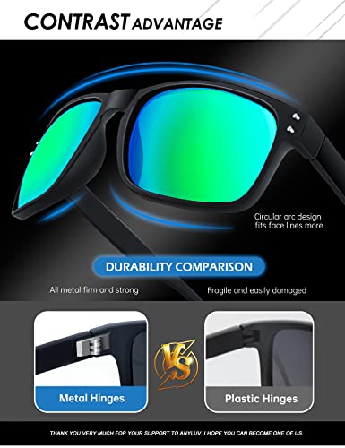 Anyluv Mens Sunglasses Polarized, Retro Square Sun Glasses For Men Women Mirrored With Uv400 Protection For Driving (Dark Blue/Green/Orange) #TOP2