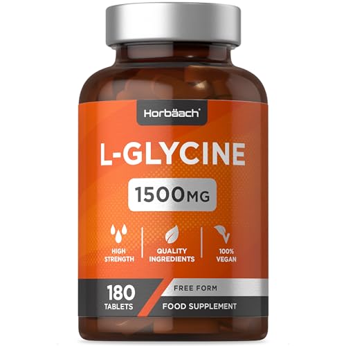 Glicina Pura 1500mg | 180 Comprimidos en Polvo Veganos | Alta Potencia | Suplemento nutricional de aminoácidos | Horbaach