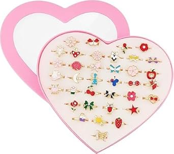 36 Anéis Infantil Menina + Caixa Coração/Ajustável Sortidos