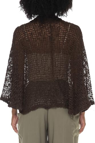 Image of SHU-SHI Lightweight Open Front Cardigan for Women Hollow Out Sweater Knitted Poncho Batwing Loose Popcorn Shawl Boho Wrap