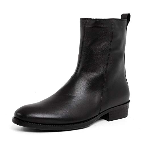 Ankle Boot for Men Mid-Calf Boot Slip On StyleGenuine Leather Side Zipper Pointed Toe Outsole Easy Care